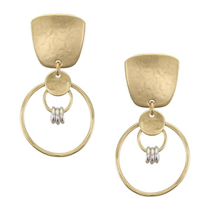 Tapered Square with Disc and Rings Clip or Post Earring