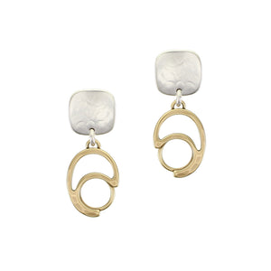 Rounded Square with Swoop and Ring Post Earrings