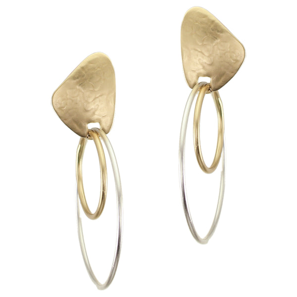 Rounded Triangle with Double Hoops Clip or Post Earring