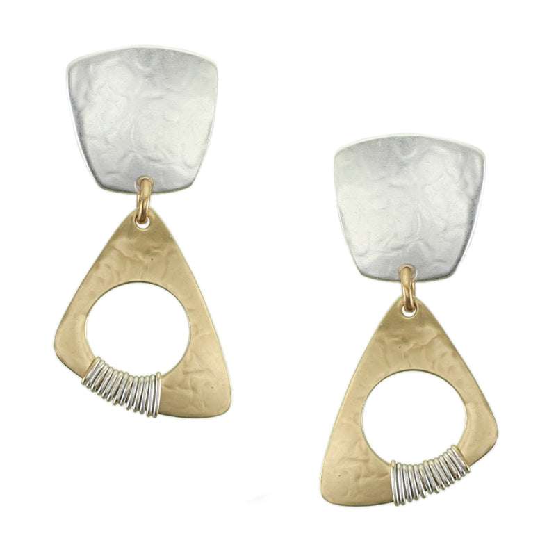 Tapered Square with Medium Wire Wrapped Cutout Triangle Clip or Post Earring