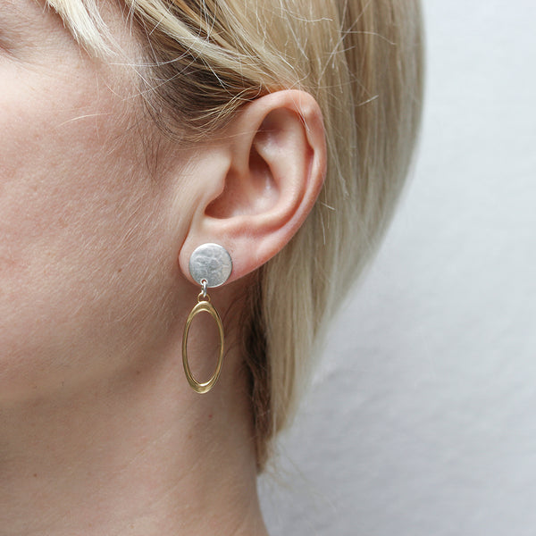 Disc with Hammered Oval Ring Post Earrings