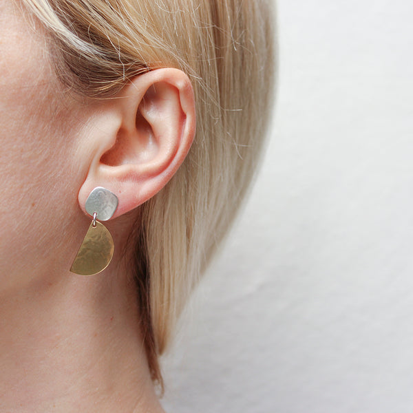 Rounded Square with Half Moon Post Earrings