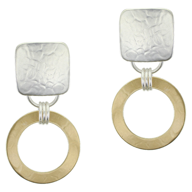 Square with Triple Linked Ring Clip or Post Earring