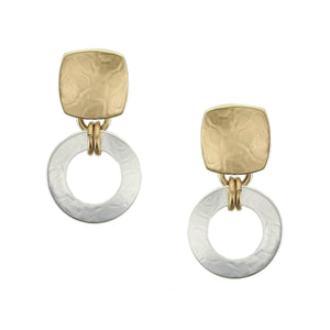 Square with Double Linked Ring Post Earrings