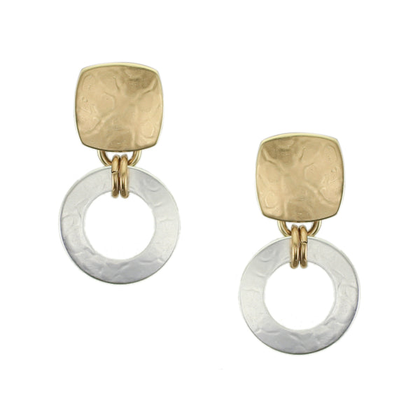 Square with Double Linked Ring Post Earrings