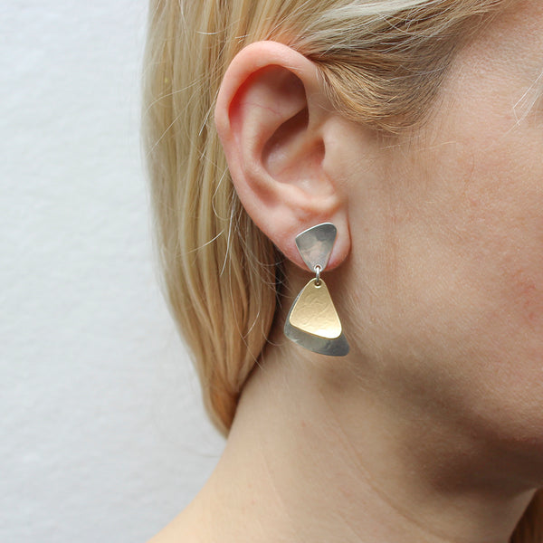 Small Linked Dished Triangles Post Earrings