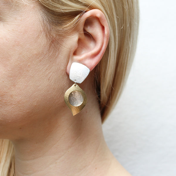Tapered Square with Cutout Leaf Clip or Post Earring
