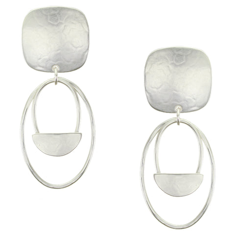 Rounded Square with Oval Ring and Basket Clip or Post Earring