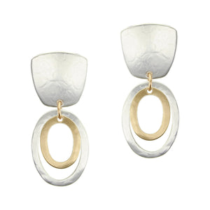 Tapered Square with Oval Frames Clip or Post Earring