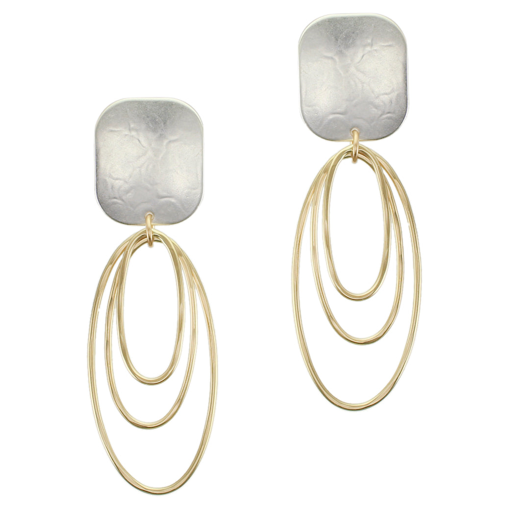 Rounded Rectangle with Triple Oval Rings Clip or Post Earring