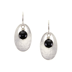 Cutout Oval with Black Bead Wire Earrings