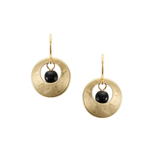Small Cutout Disc with Black Bead Wire Earrings