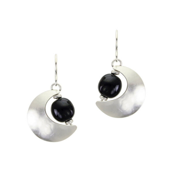 Crescent with Black Bead Wire Earrings