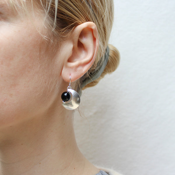 Crescent with Black Bead Wire Earrings