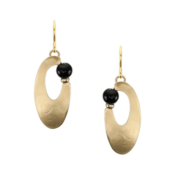 Oval Crescent with Black Bead Wire Earrings