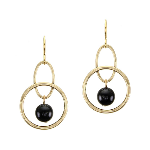Small Rings with Hanging Black Bead Wire Earrings