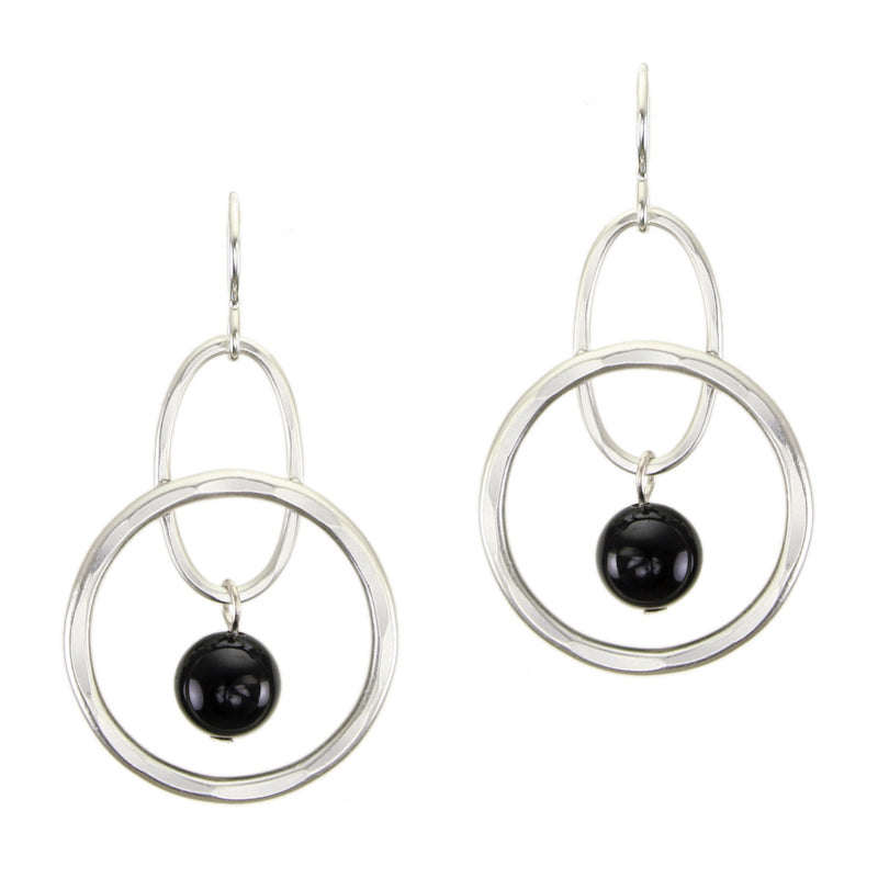 Medium Rings with Hanging Black Bead Wire Earrings