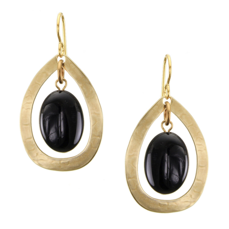 Teardrop Frame with Hanging Black Bead Wire Earrings