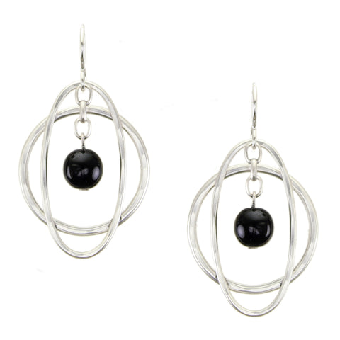 Medium Hoop with Chain and Hanging Black Bead Wire Earrings