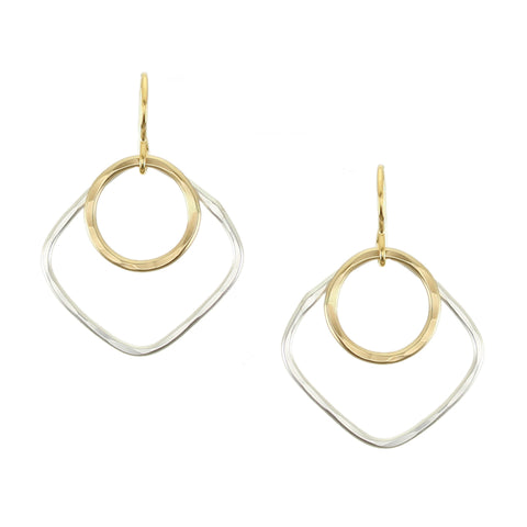 Medium Square and Round Rings Wire Earrings