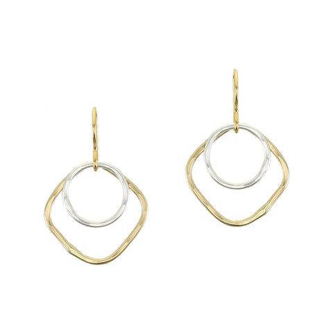 Small Square and Round Rings Wire Earrings