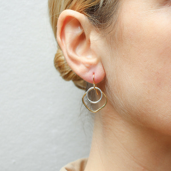 Small Square and Round Rings Wire Earrings