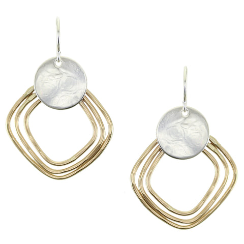 Large Disc with Hammered Square Rings Wire Earrings