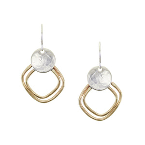 Small Disc with Hammered Square Rings Wire Earrings