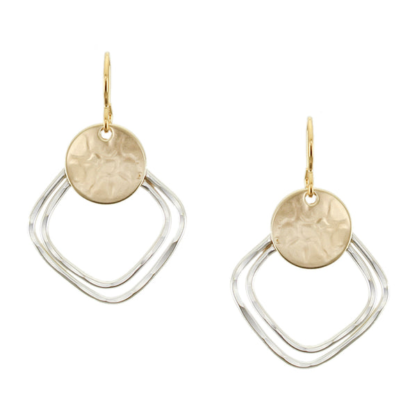 Medium Disc with Hammered Square Rings Wire Earrings