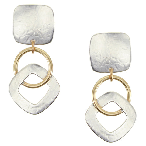 Square with Ring and Interlocking Cutout Square Clip or Post Earring