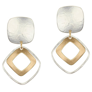 Rounded Square with Cutout Square and Square Ring Clip or Post Earring