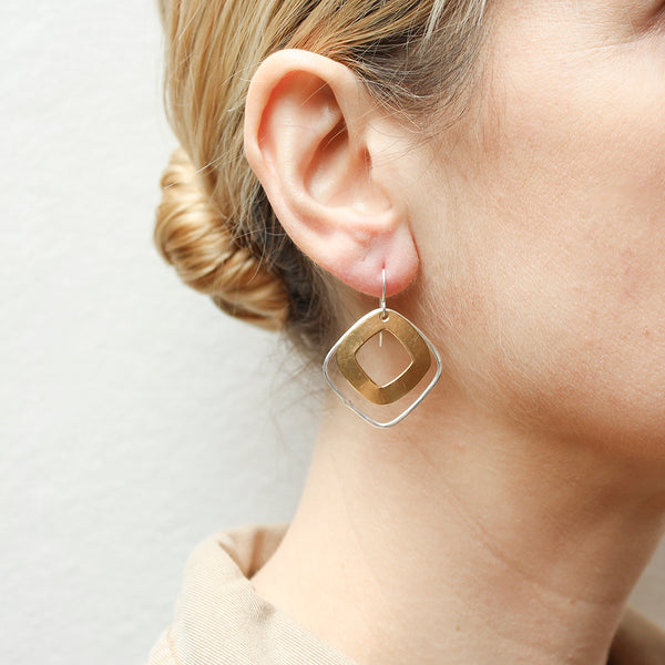 Large Cutout Square with Square Ring Wire Earrings