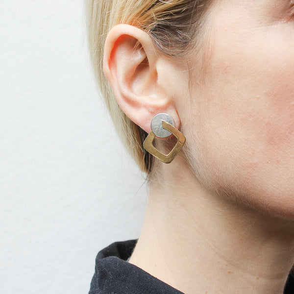 Disc with Interlocking Cutout Square Post Earrings