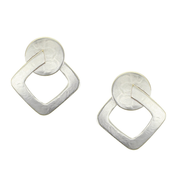 Disc with Interlocking Cutout Square Post or Clip Earrings