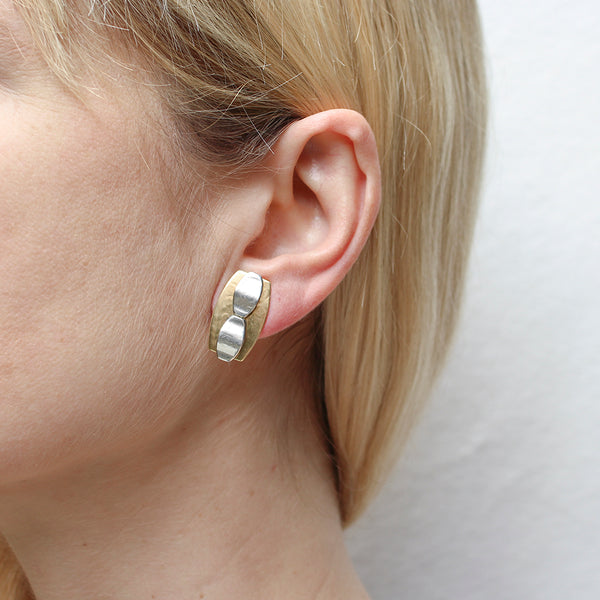 Layered Wavy Ovals Clip or Post Earrings