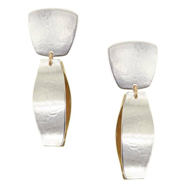 Tapered Square with Double Wavy Ovals Clip or Post Earrings