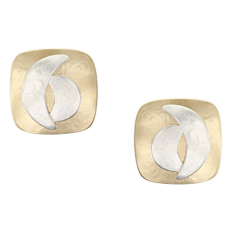 Square with Crescent Overlay Clip or Post Earrings