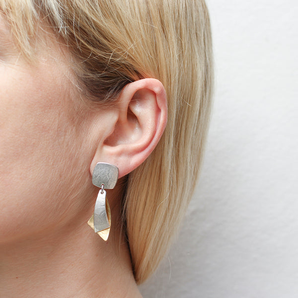 Rounded Square with Layered Swoops Clip or Post Earrings