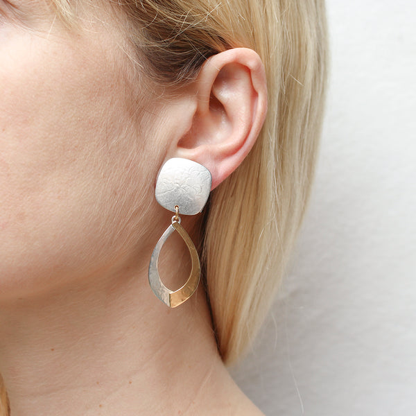 Rounded Square with Teardrop Swoops Clip or Post Earrings