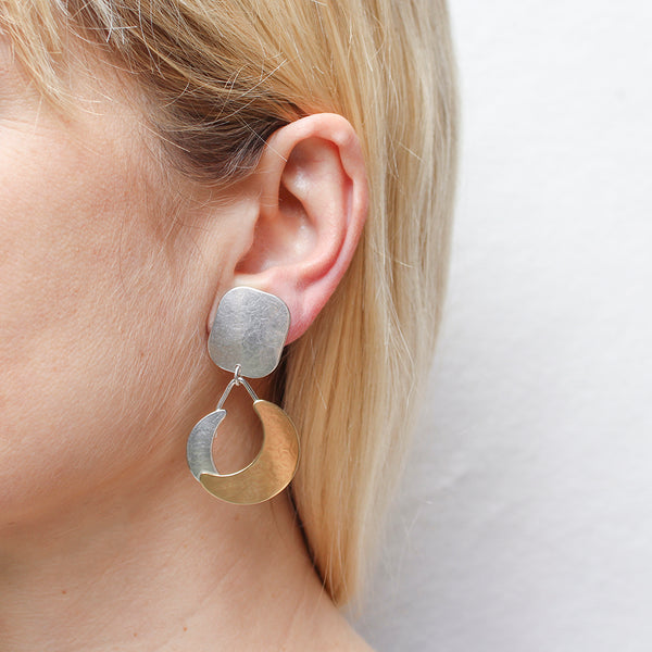 Rectangle with Layered Crescents Clip or Post Earrings