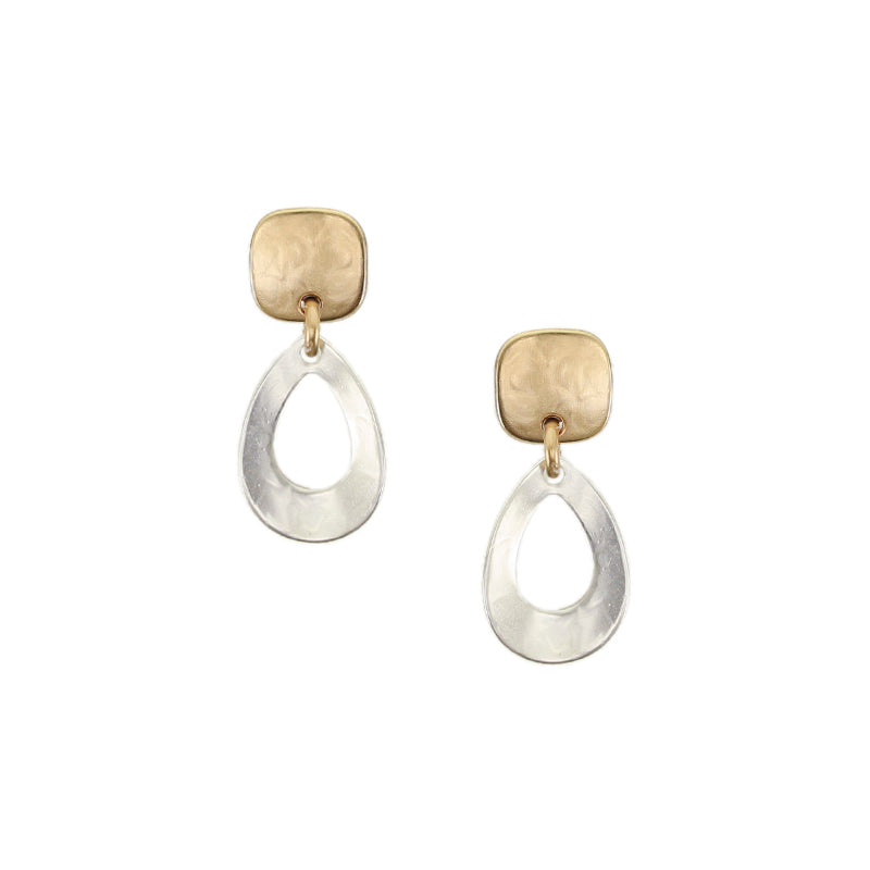 Square with Dished Teardrop Frame Post Earrings