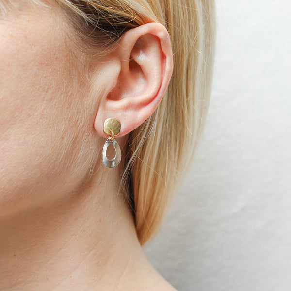 Square with Dished Teardrop Frame Post Earrings