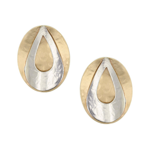 Dished Oval and Curved Teardrop Frame Clip or Post Earring