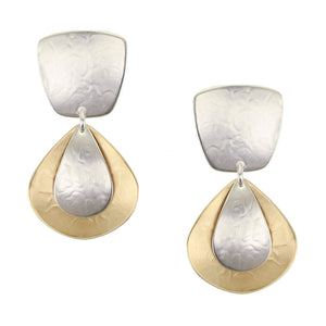 Tapered Square with Layered Teardrops Clip or Post Earring