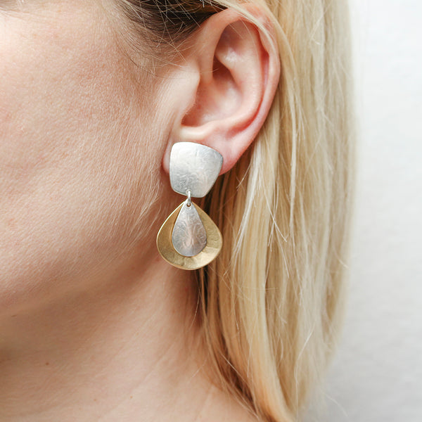 Tapered Square with Layered Teardrops Clip or Post Earring