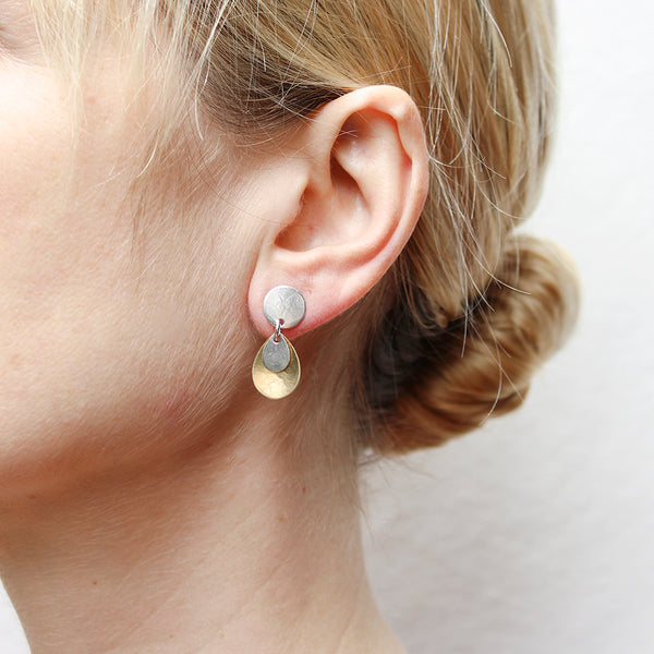 Small Disc with Layered Teardrops Post Earrings