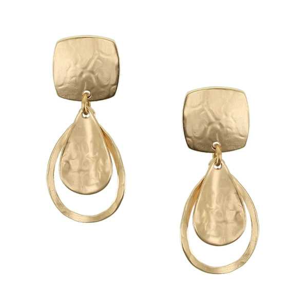 Square with Curved Teardrop and Teardrop Ring Post Earrings