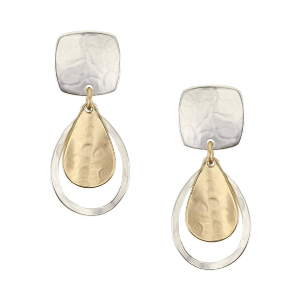 Square with Curved Teardrop and Teardrop Ring Post Earrings