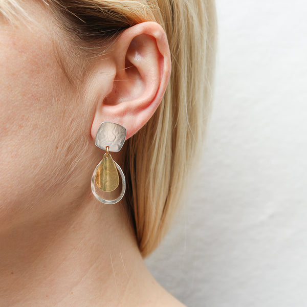 Square with Curved Teardrop and Teardrop Ring Post Earrings