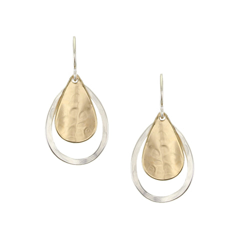 Curved Teardrop and Teardrop Rings Wire Earrings